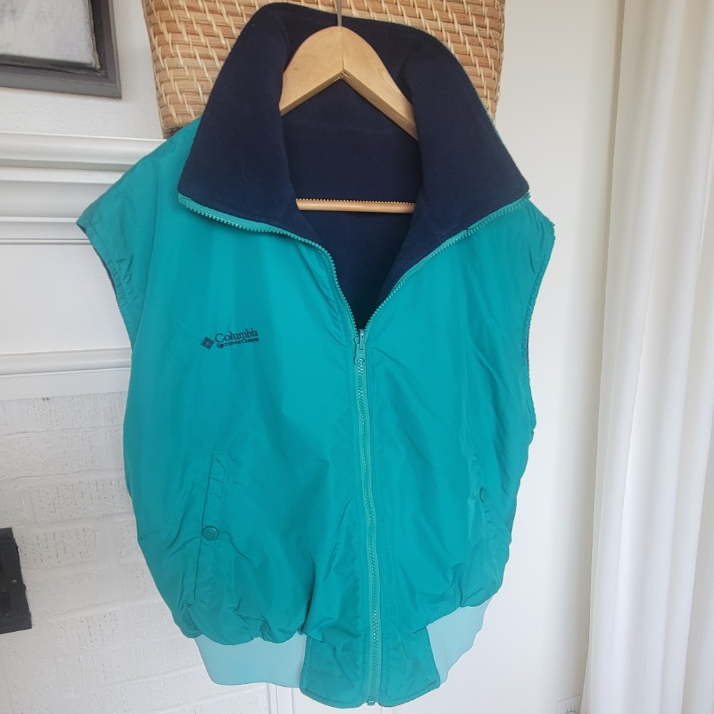 Vintage Columbia Reversible Vest Teal Dark Blue Women's Size XL